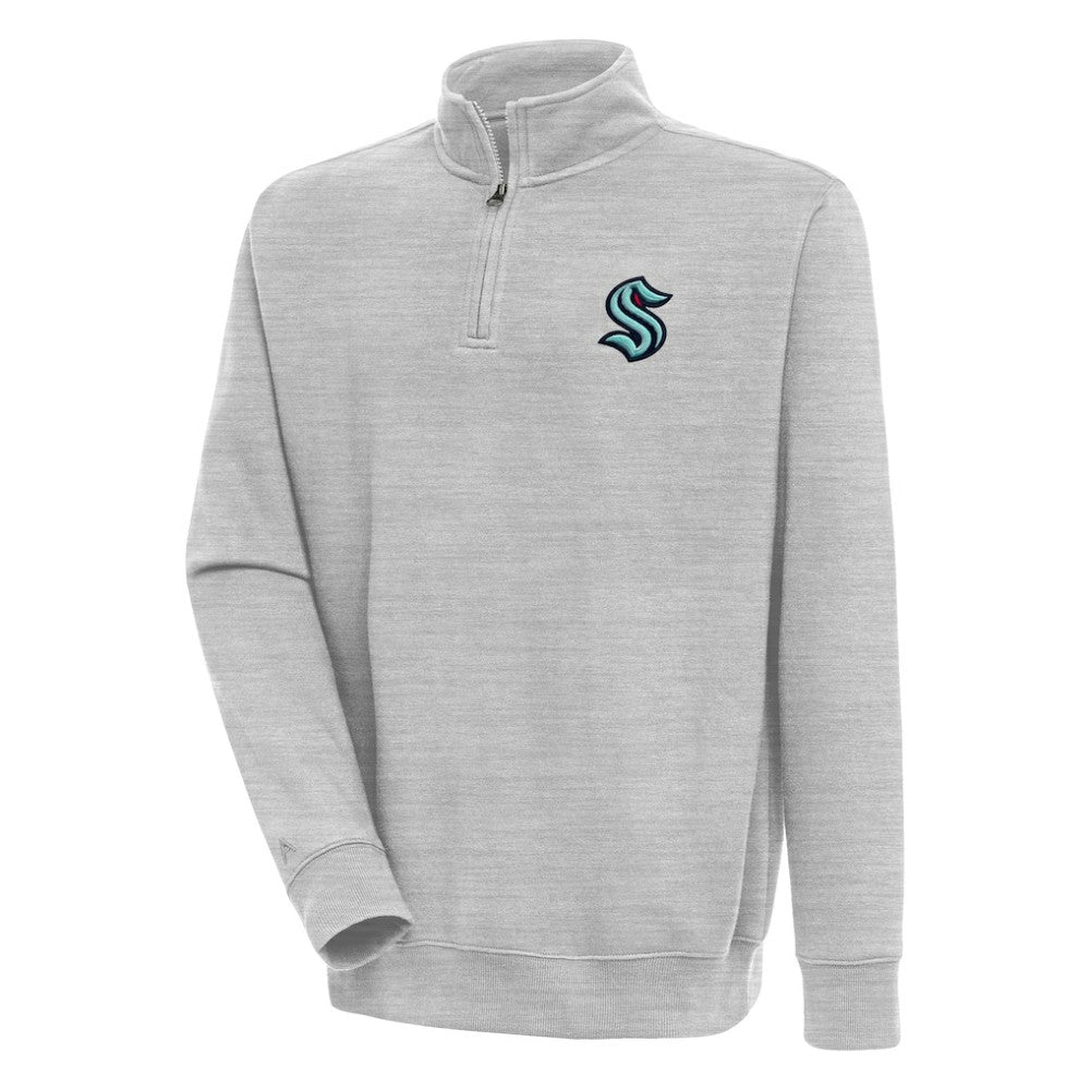 Seattle Kraken Antigua Victory Quarter-Zip Pullover Top - Heather Gray Pullover
