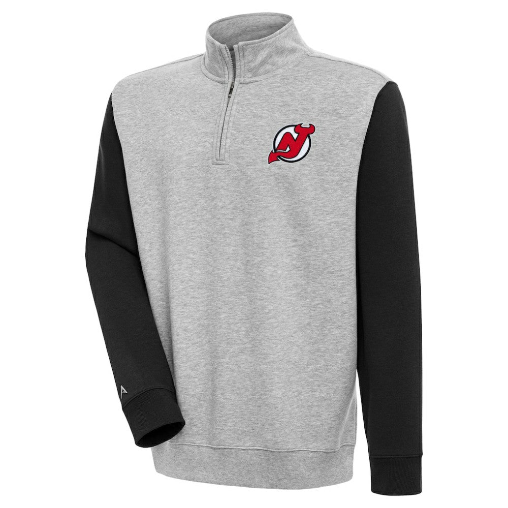 New Jersey Devils Antigua Victory Colorblock Quarter-Zip Pullover Top - Heather Gray/Black Jerseys