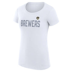 Milwaukee Brewers G-III 4Her by Carl Banks Women's Super-Slim Fit Lightweight Dot Print T-Shirt White