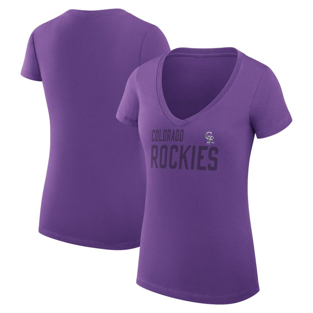 Colorado Rockies G-III 4Her by Carl Banks Women's Super-Slim Fit Lightweight Dot Print V-Neck T-Shirt Purple