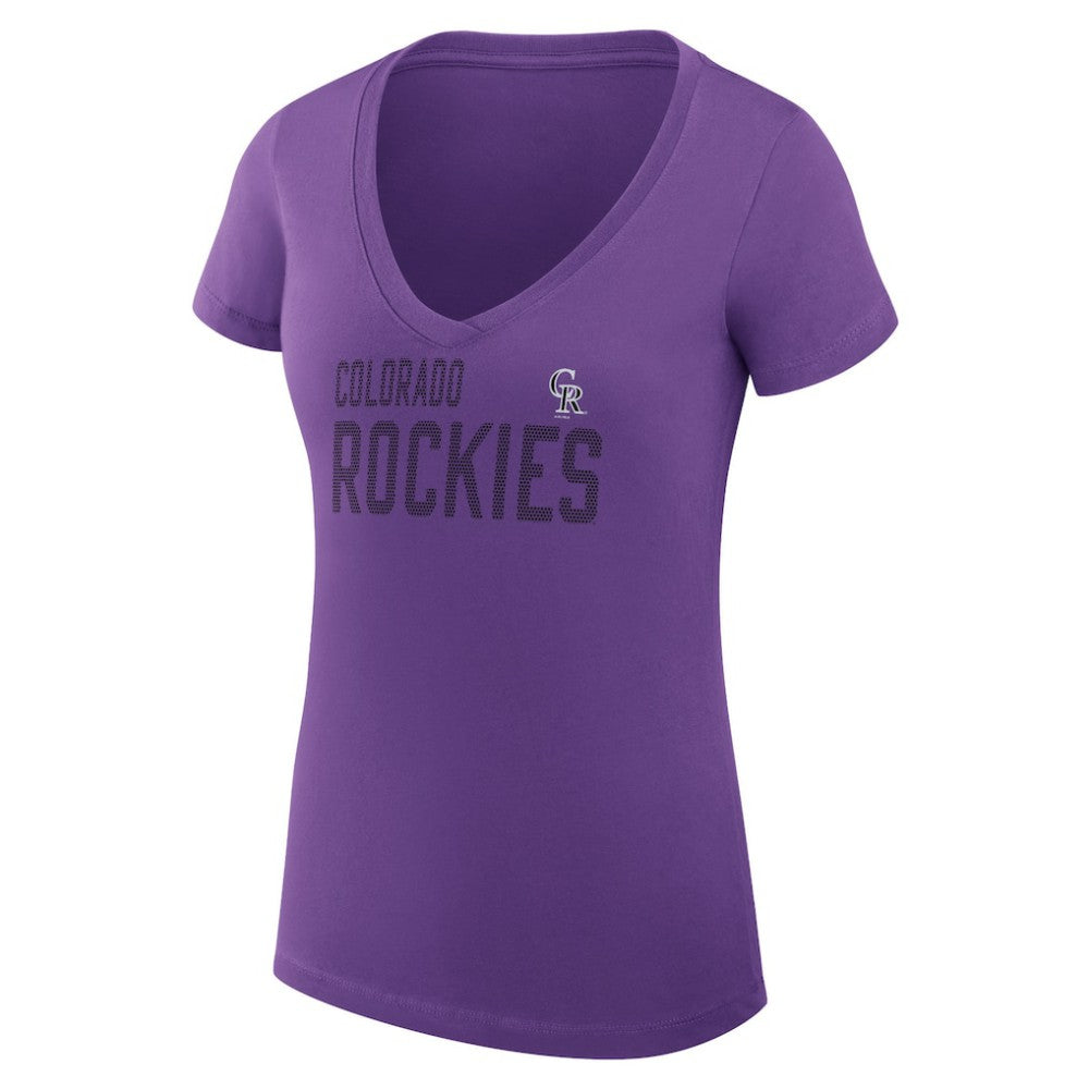 Colorado Rockies G-III 4Her by Carl Banks Women's Super-Slim Fit Lightweight Dot Print V-Neck T-Shirt Purple