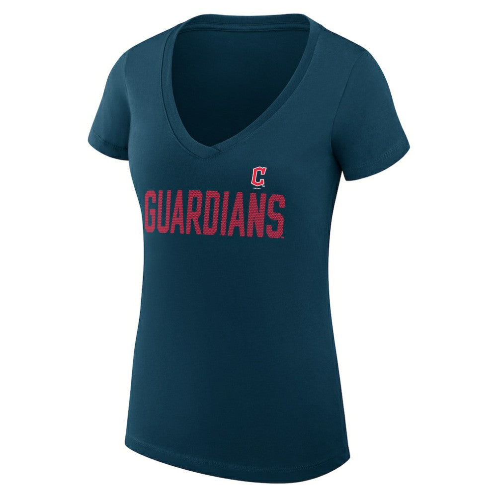 Cleveland Guardians G-III 4Her by Carl Banks Women's Super-Slim Fit Lightweight Dot Print V-Neck T-Shirt Navy