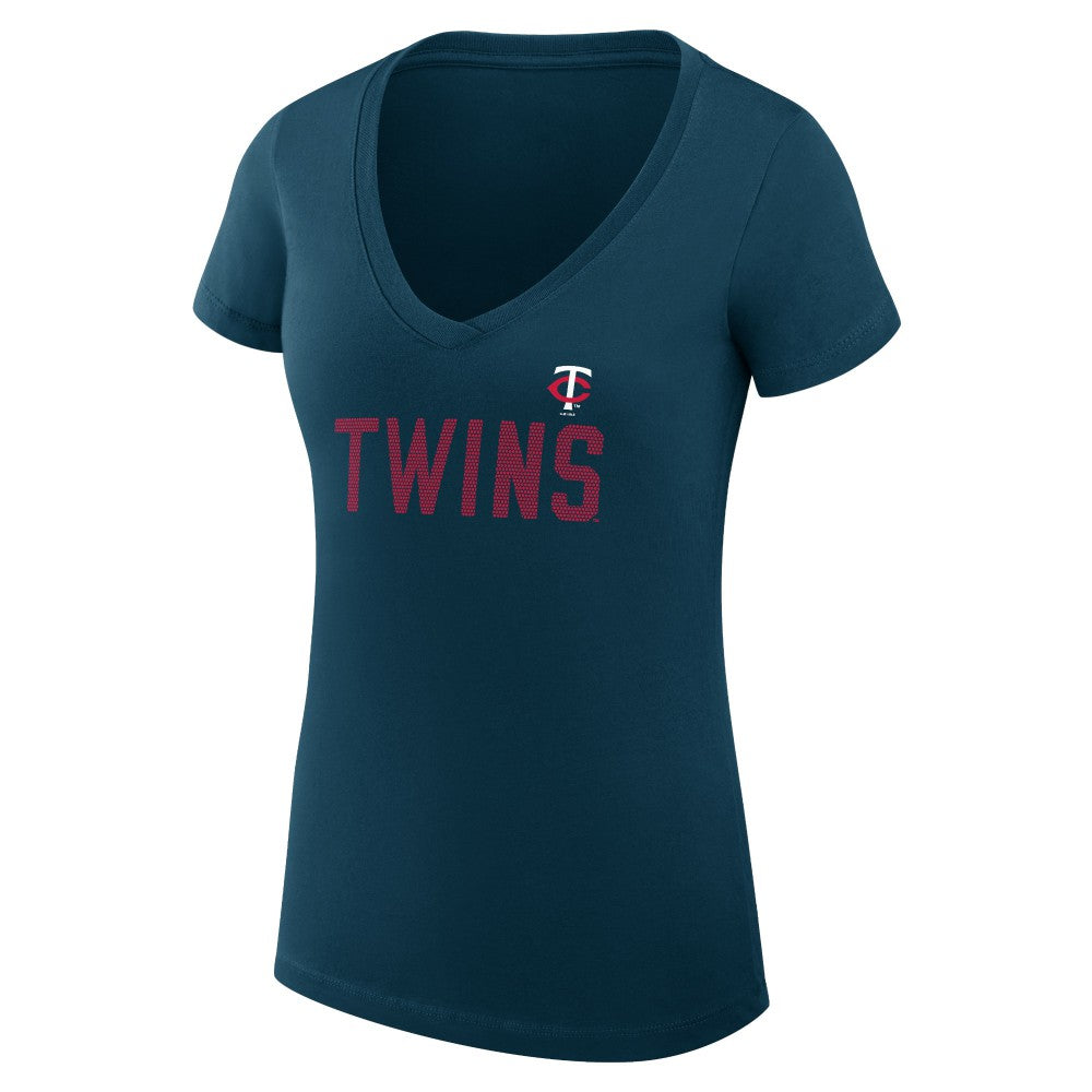 Minnesota Twins G-III 4Her by Carl Banks Women's Super-Slim Fit Lightweight Dot Print V-Neck T-Shirt Navy