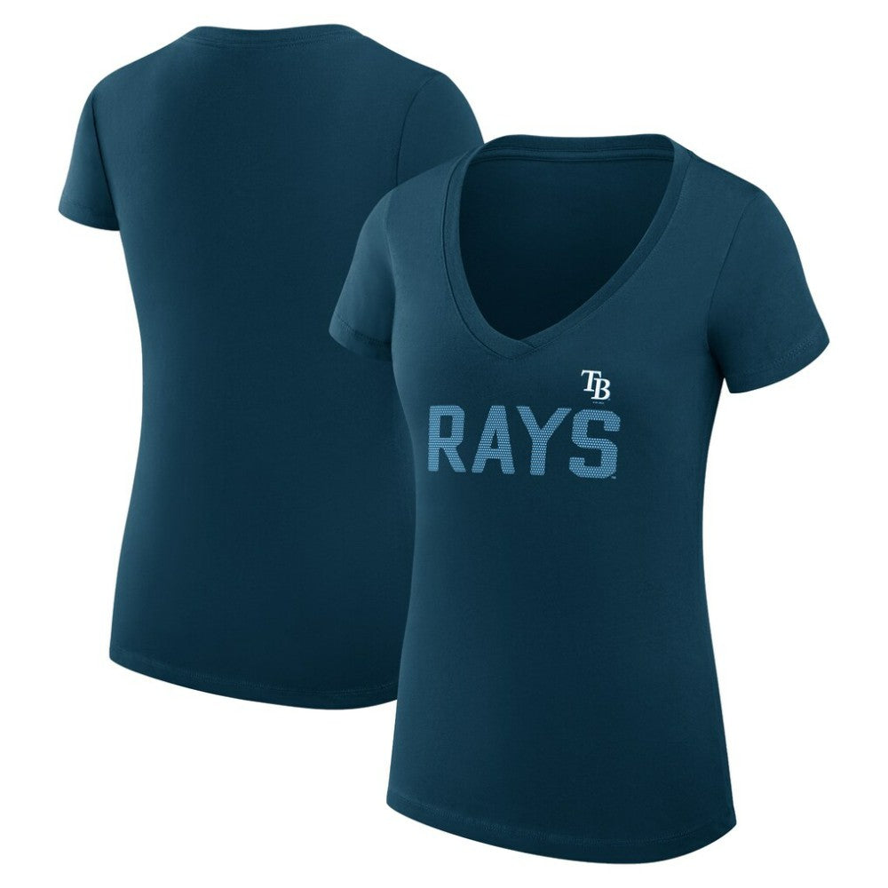 Tampa Bay Rays G-III 4Her by Carl Banks Women's Super-Slim Fit Lightweight Dot Print V-Neck T-Shirt Navy