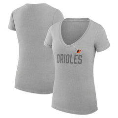 Baltimore Orioles G-III 4Her by Carl Banks Women's Super-Slim Fit Lightweight Dot Print V-Neck T-Shirt Gray