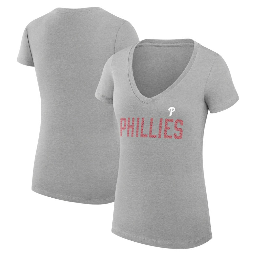 Philadelphia Phillies G-III 4Her by Carl Banks Women's Super-Slim Fit Lightweight Dot Print V-Neck T-Shirt Gray