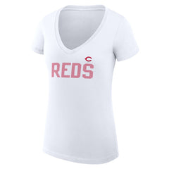 Cincinnati Reds G-III 4Her by Carl Banks Women's Super-Slim Fit Lightweight Dot Print V-Neck T-Shirt White