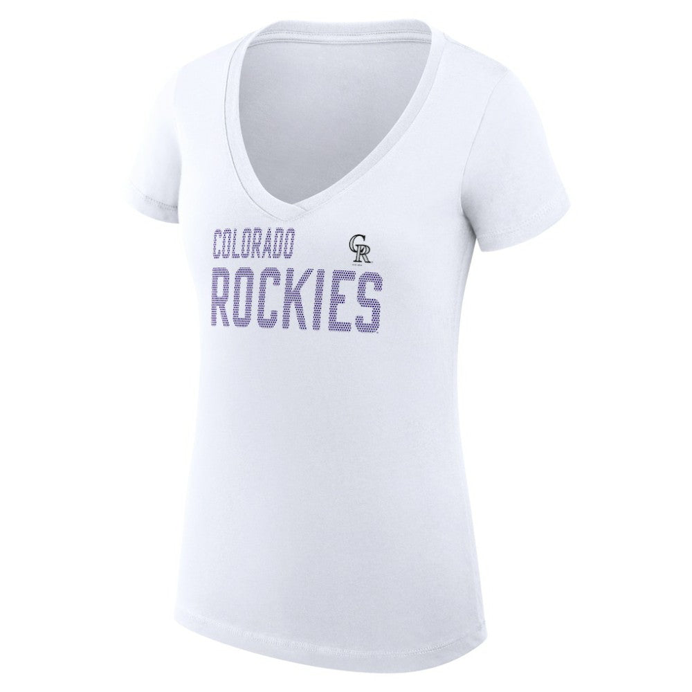 Colorado Rockies G-III 4Her by Carl Banks Women's Super-Slim Fit Lightweight Dot Print V-Neck T-Shirt White