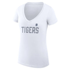 Detroit Tigers G-III 4Her by Carl Banks Women's Super-Slim Fit Lightweight Dot Print V-Neck T-Shirt White