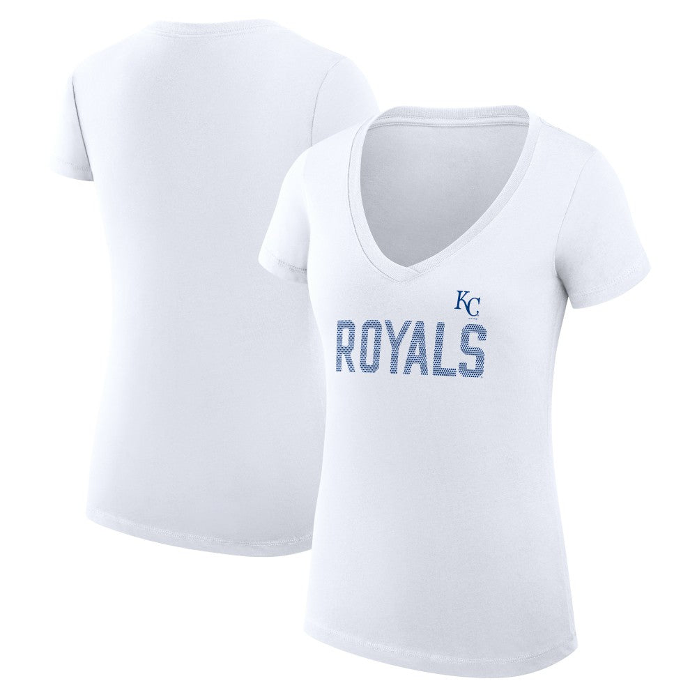 Kansas City Royals G-III 4Her by Carl Banks Women's Super-Slim Fit Lightweight Dot Print V-Neck T-Shirt White