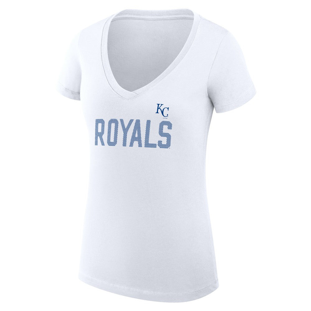 Kansas City Royals G-III 4Her by Carl Banks Women's Super-Slim Fit Lightweight Dot Print V-Neck T-Shirt White