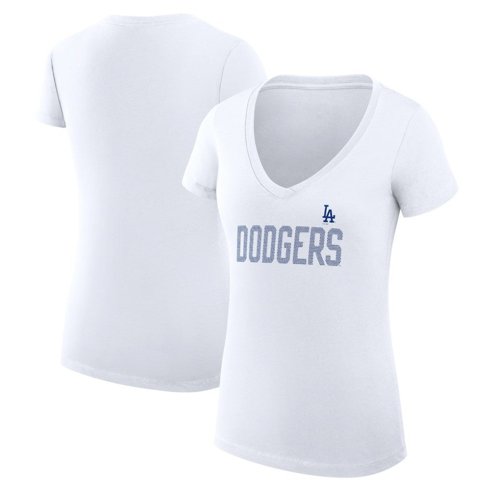 Los Angeles Dodgers G-III 4Her by Carl Banks Women's Super-Slim Fit Lightweight Dot Print V-Neck T-Shirt White