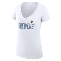 Milwaukee Brewers G-III 4Her by Carl Banks Women's Super-Slim Fit Lightweight Dot Print V-Neck T-Shirt White