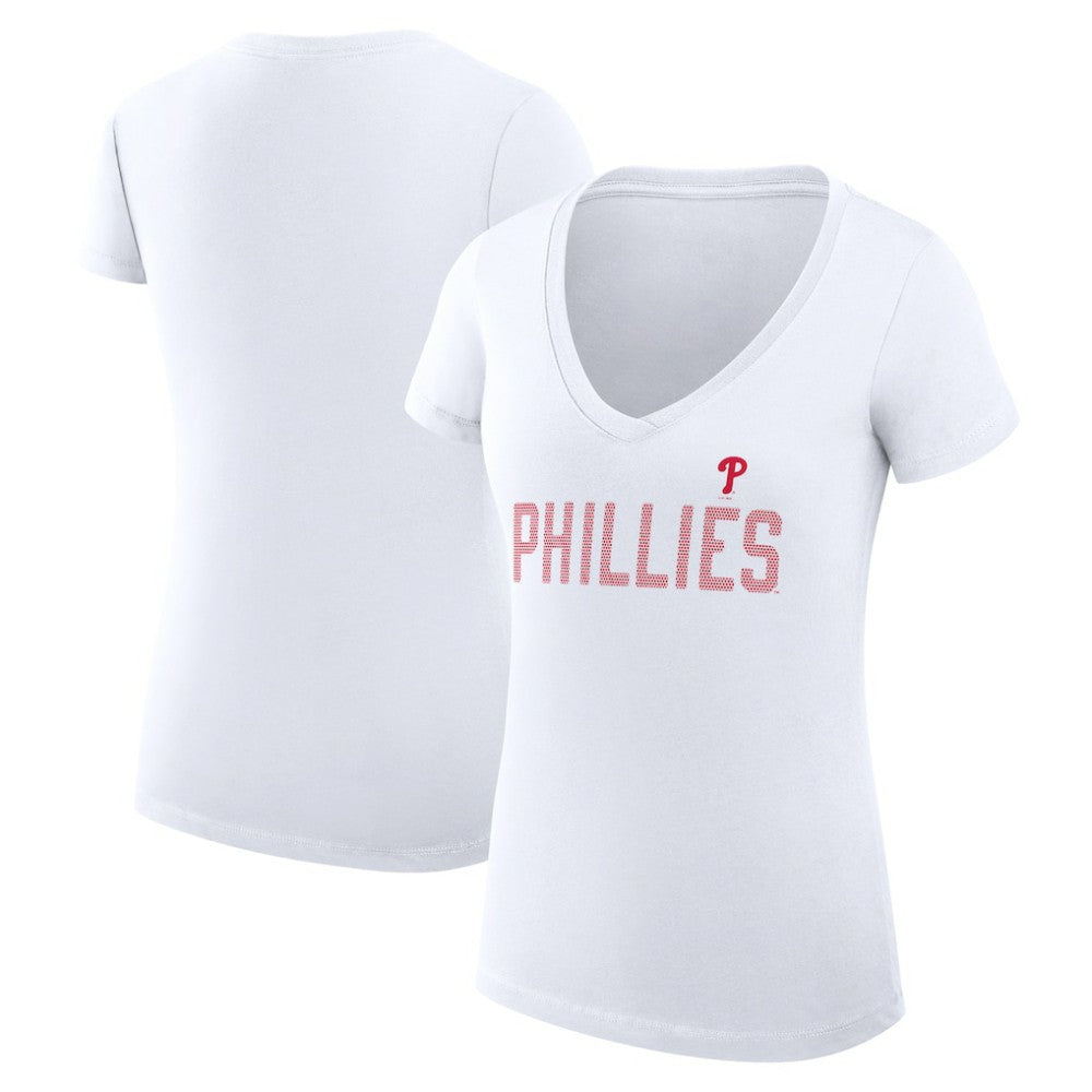 Philadelphia Phillies G-III 4Her by Carl Banks Women's Super-Slim Fit Lightweight Dot Print V-Neck T-Shirt White
