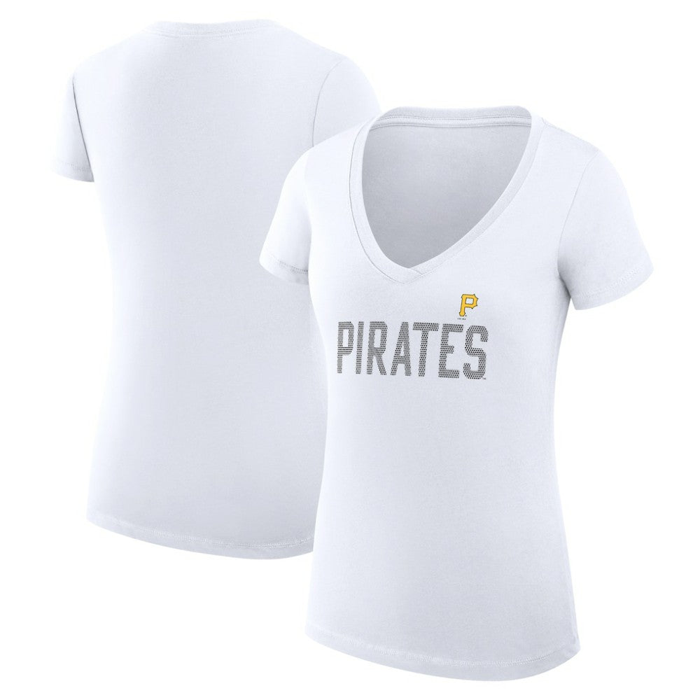 Pittsburgh Pirates G-III 4Her by Carl Banks Women's Super-Slim Fit Lightweight Dot Print V-Neck T-Shirt White