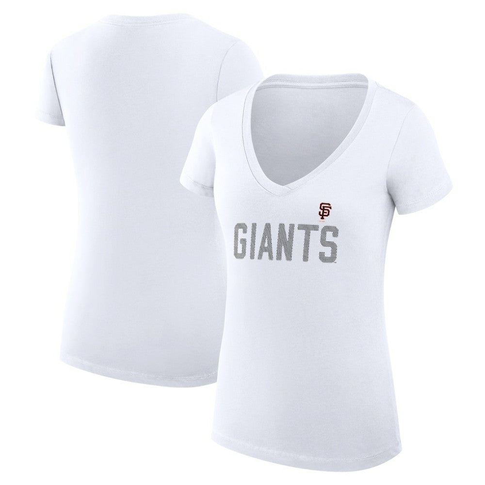 San Francisco Giants G-III 4Her by Carl Banks Women's Super-Slim Fit Lightweight Dot Print V-Neck T-Shirt White