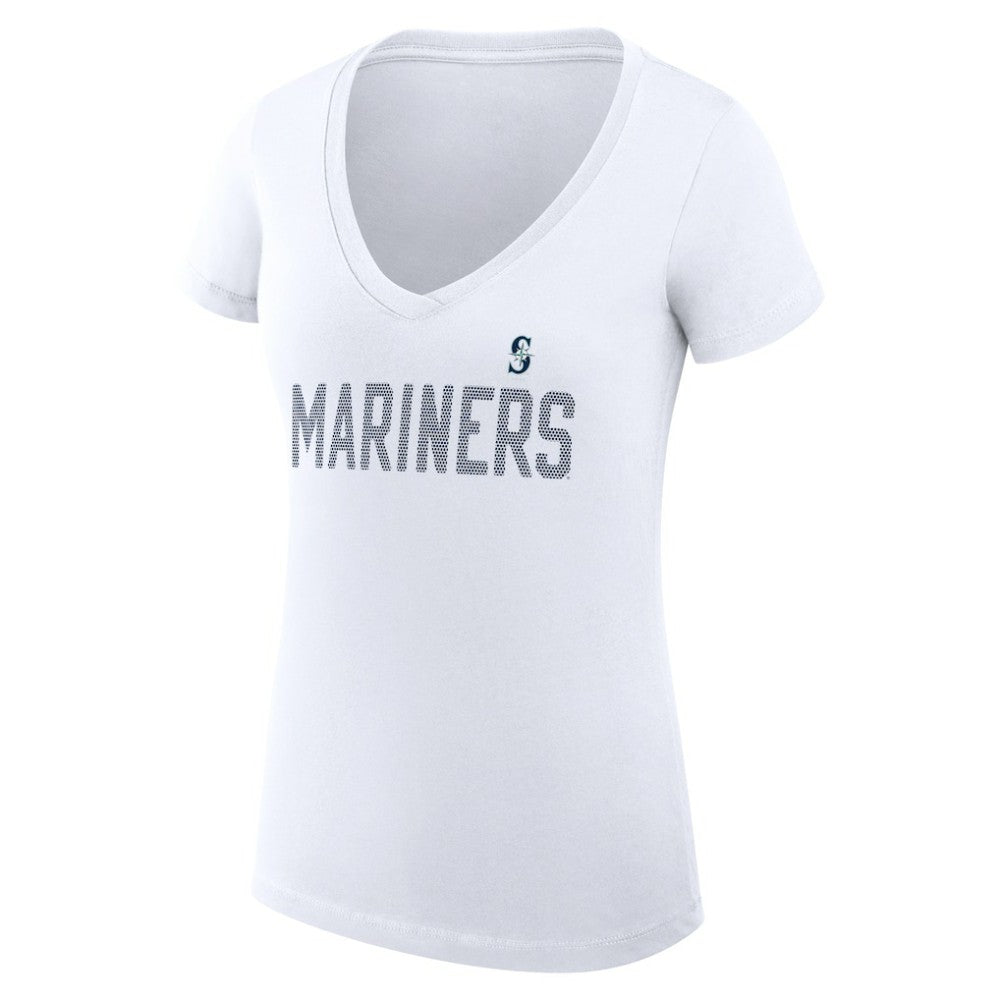 Seattle Mariners G-III 4Her by Carl Banks Women's Super-Slim Fit Lightweight Dot Print V-Neck T-Shirt White