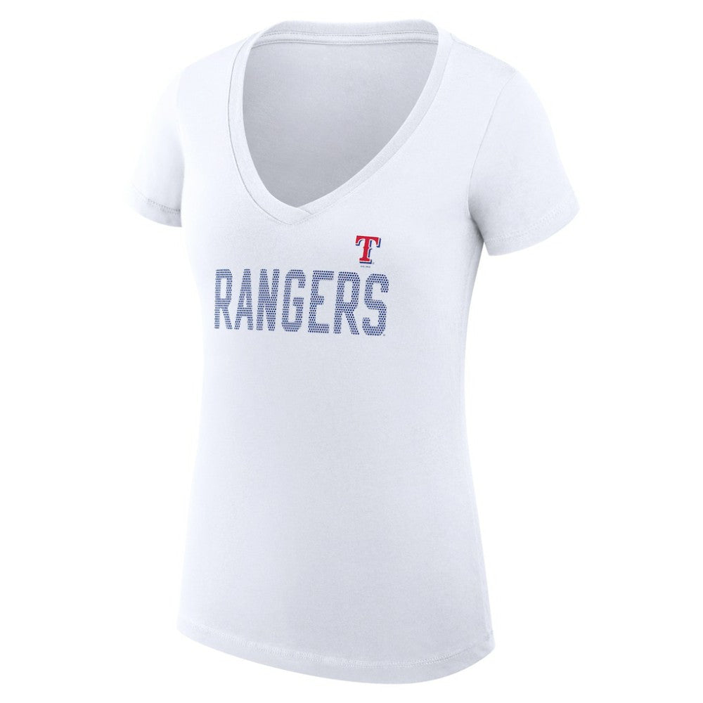 Texas Rangers G-III 4Her by Carl Banks Women's Super-Slim Fit Lightweight Dot Print V-Neck T-Shirt White