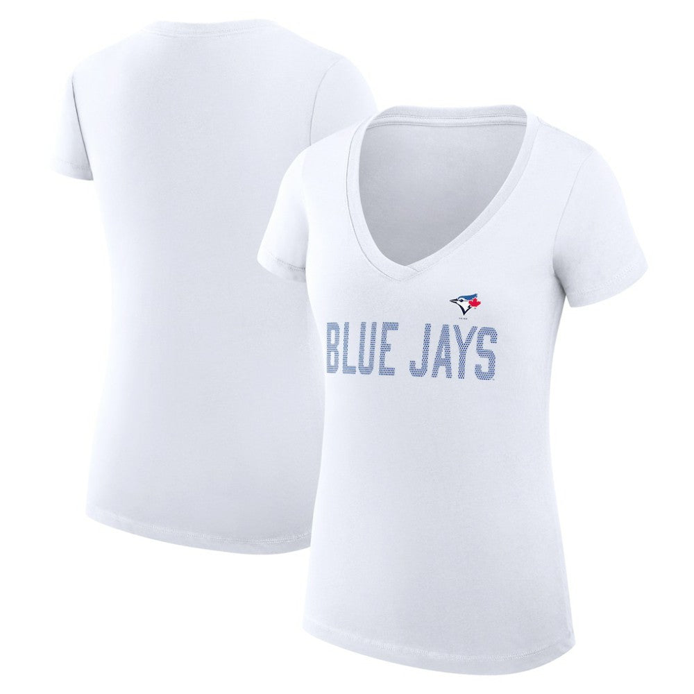 Toronto Blue Jays G-III 4Her by Carl Banks Women's Super-Slim Fit Lightweight Dot Print V-Neck T-Shirt White