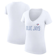 Toronto Blue Jays G-III 4Her by Carl Banks Women's Super-Slim Fit Lightweight Dot Print V-Neck T-Shirt White