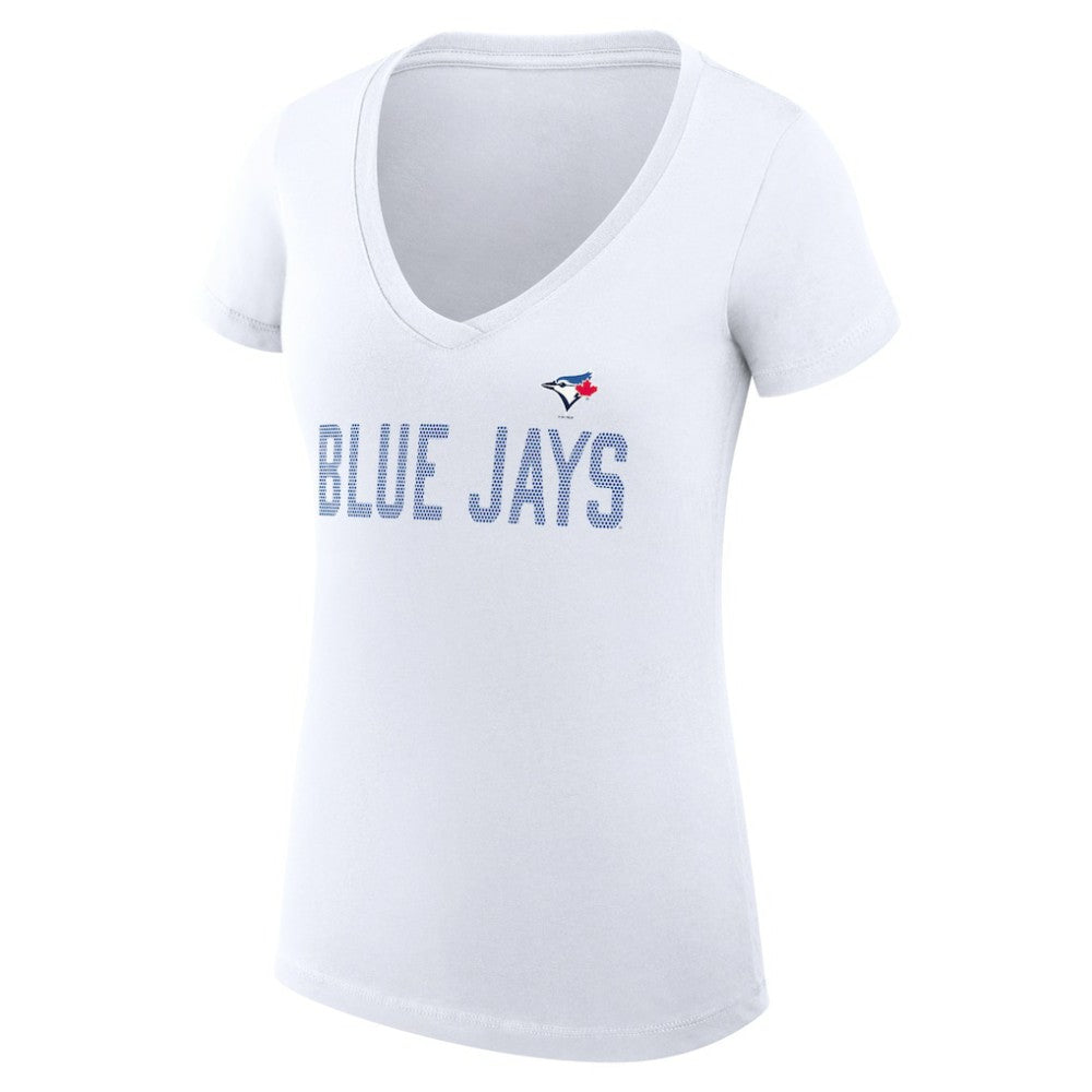 Toronto Blue Jays G-III 4Her by Carl Banks Women's Super-Slim Fit Lightweight Dot Print V-Neck T-Shirt White