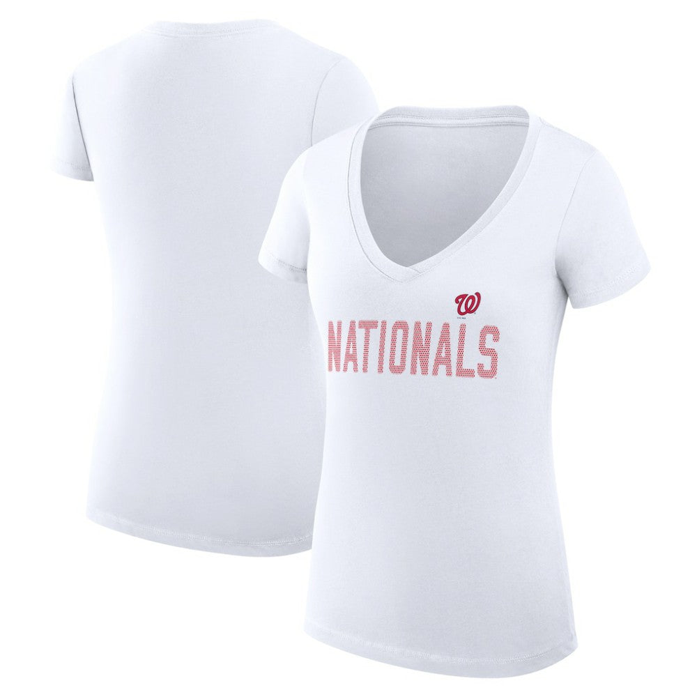 Washington Nationals G-III 4Her by Carl Banks Women's Super-Slim Fit Lightweight Dot Print V-Neck T-Shirt White
