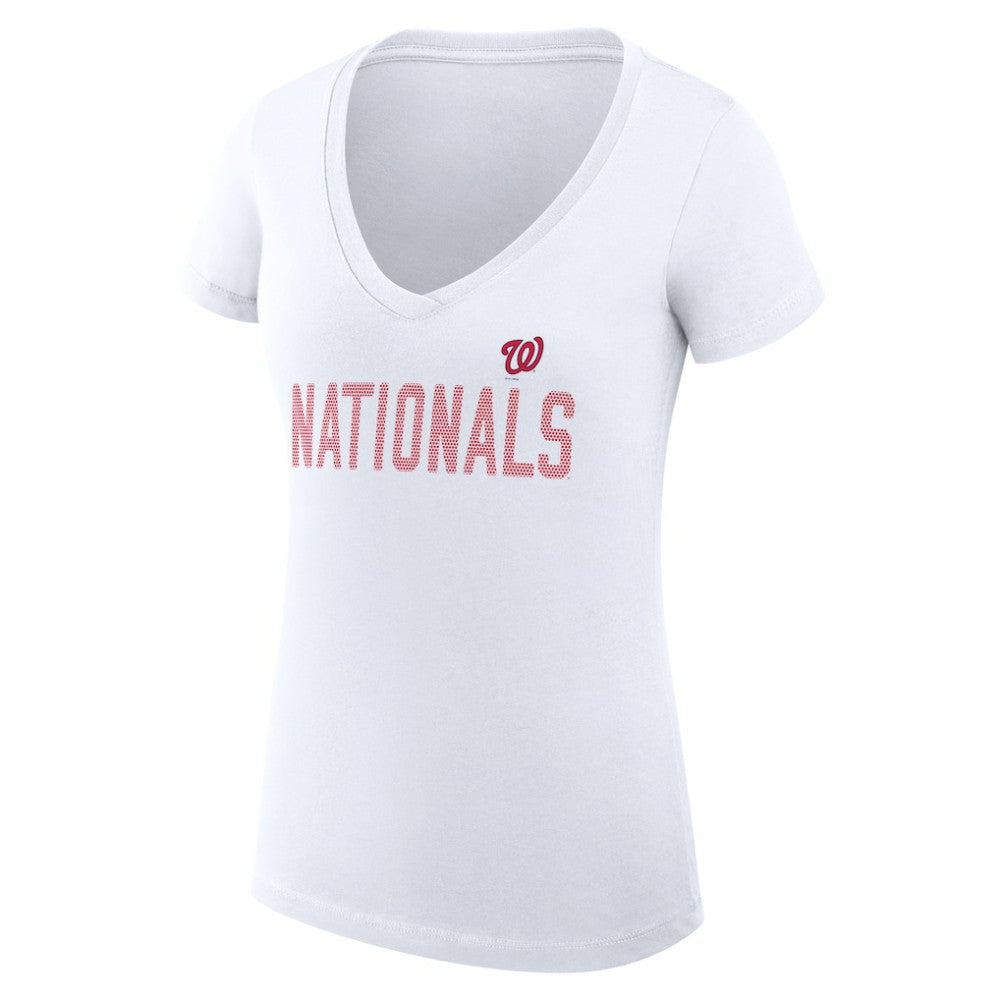 Washington Nationals G-III 4Her by Carl Banks Women's Super-Slim Fit Lightweight Dot Print V-Neck T-Shirt White