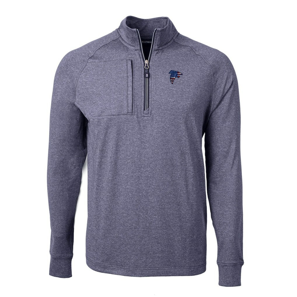 Atlanta Falcons Cutter & Buck Big & Tall Adapt Eco Knit Quarter-Zip Pullover Top - Heather Navy on sale