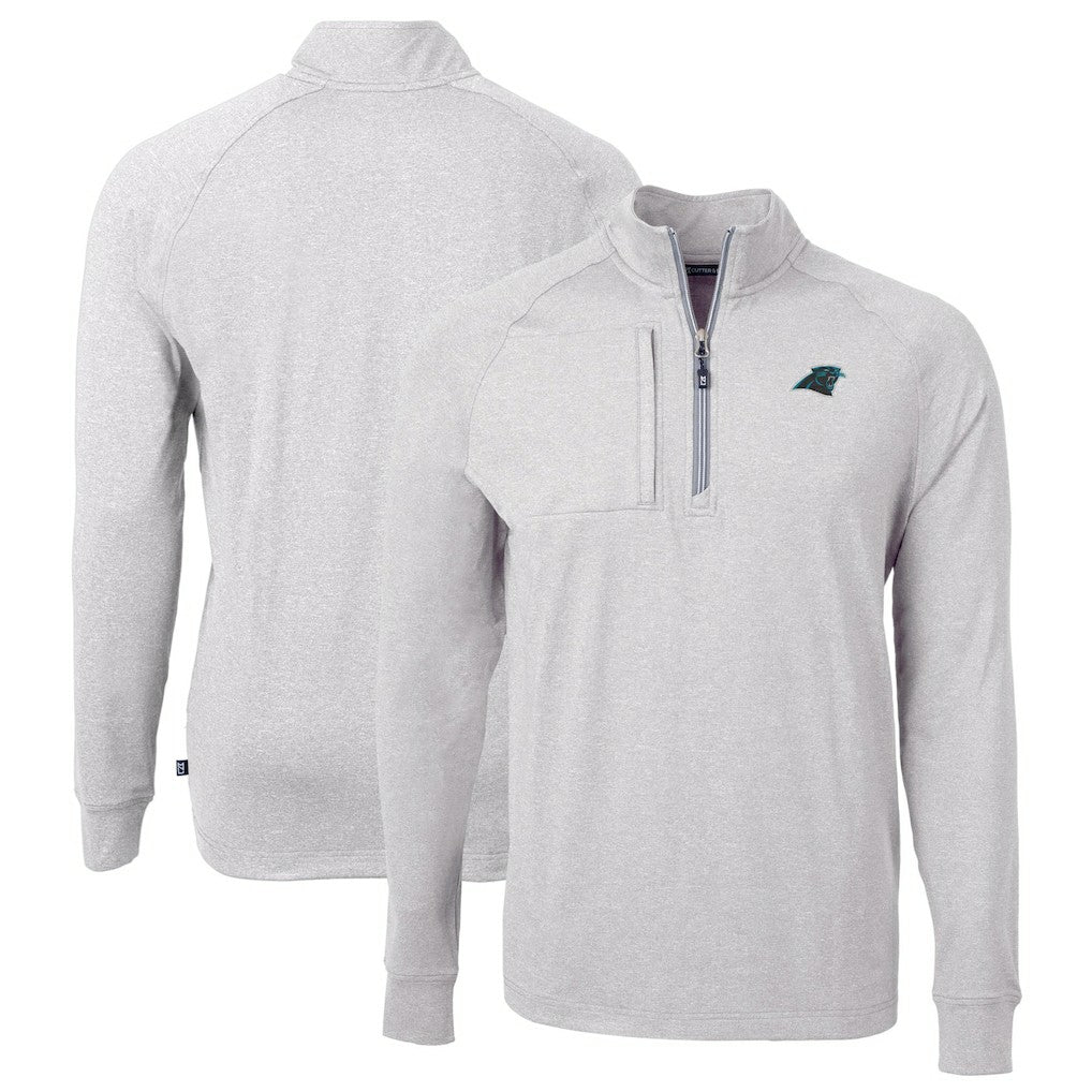 Carolina Panthers Cutter & Buck Big & Tall Adapt Eco Knit Quarter-Zip Pullover Top - Heather Gray online