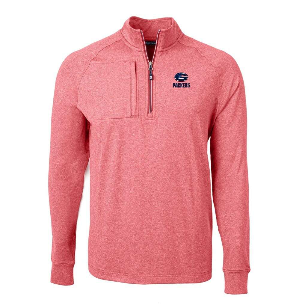Green Bay Packers Cutter & Buck Big & Tall Adapt Eco Knit Quarter-Zip Pullover Top - Heather Red on sale