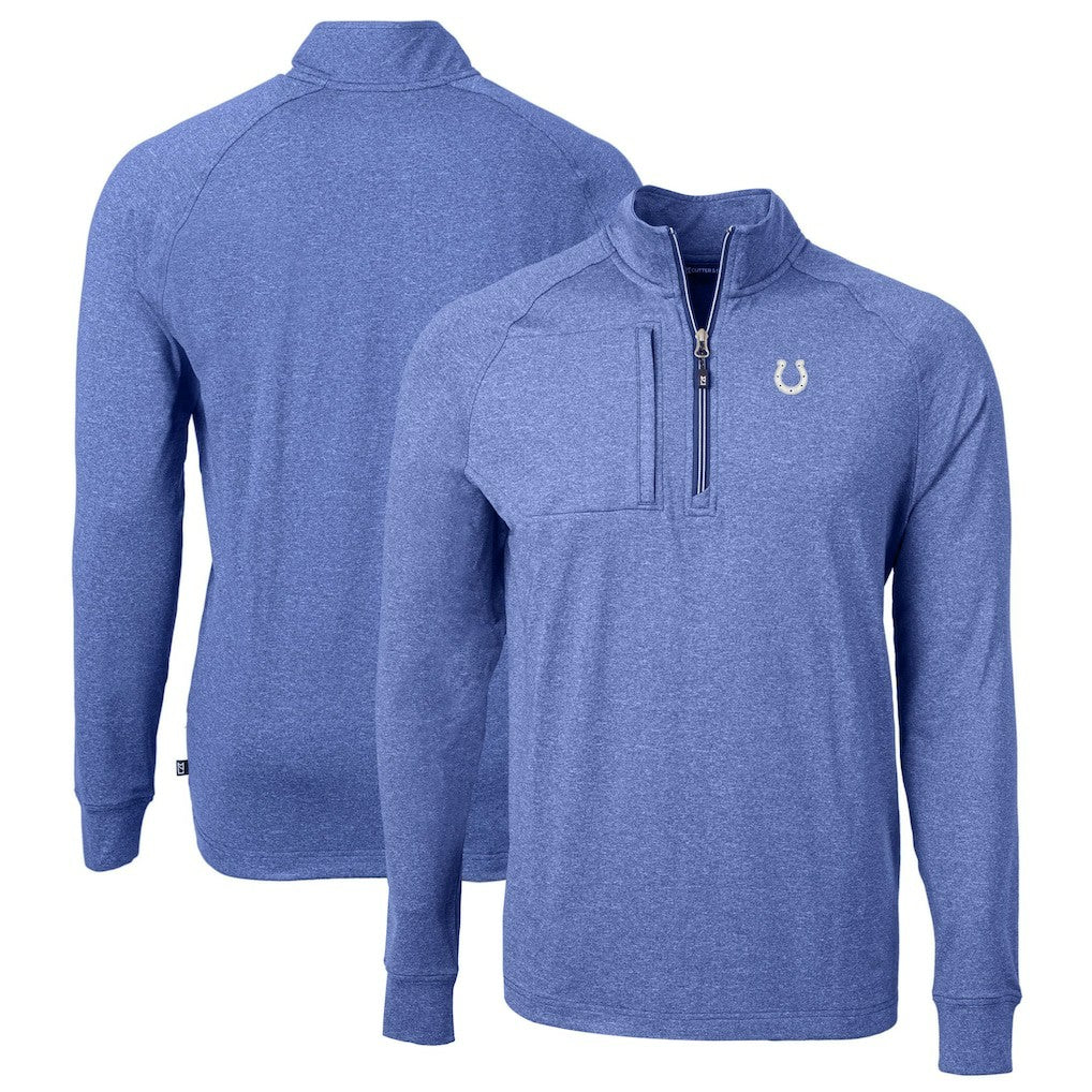 Indianapolis Colts Cutter & Buck Big & Tall Adapt Eco Knit Quarter-Zip Pullover Top - Heather Royal for sale