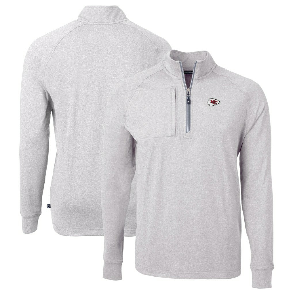 Kansas City Chiefs Cutter & Buck Big & Tall Adapt Eco Knit Quarter-Zip Pullover Top - Heather Gray cheap