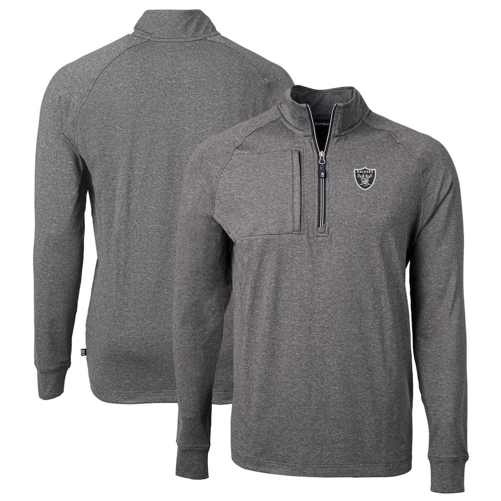 Las Vegas Raiders Cutter & Buck Big & Tall Adapt Eco Knit Quarter-Zip Pullover Top - Heather Black sale