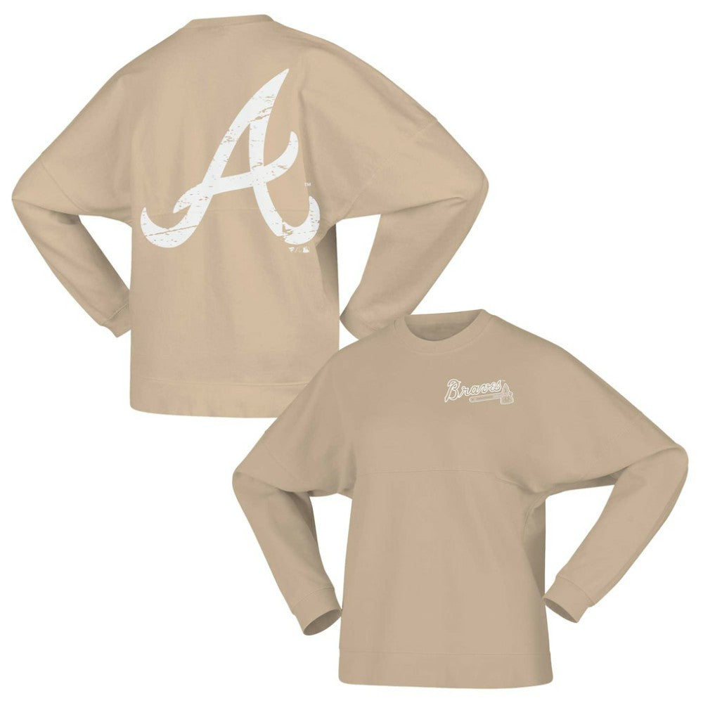 Atlanta Braves Women's Branded Fleece Pullover Sweatshirt Tan