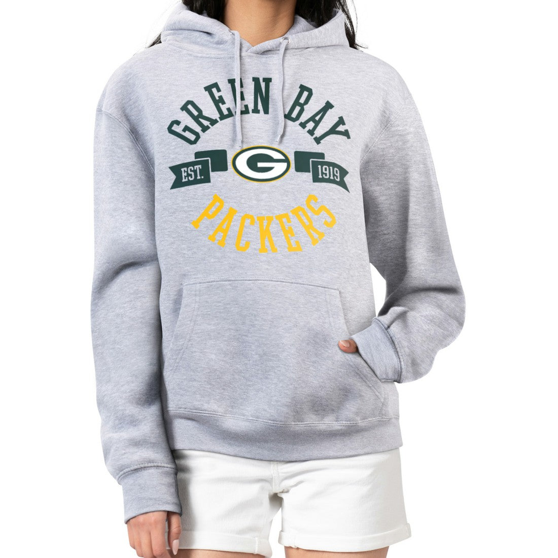 Green Bay Packers G-III 4Her by Carl Banks Women's City Graphic Team Fleece Pullover Hoodie - Heather Gray online