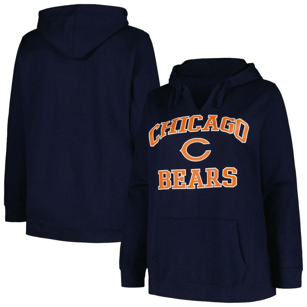 Chicago Bears Women's Plus Size Heart and Soul V-Neck Pullover Hoodie - Navy on sale