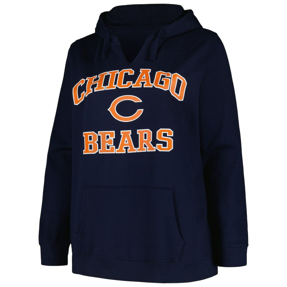 Chicago Bears Women's Plus Size Heart and Soul V-Neck Pullover Hoodie - Navy on sale