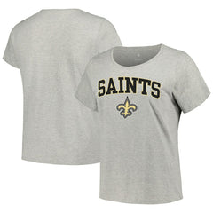 New Orleans Saints Women's Plus Size Arch Over Logo T-Shirt - Heather Gray for sale