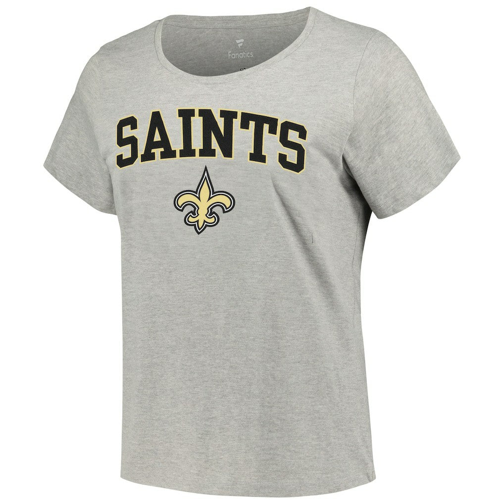 New Orleans Saints Women's Plus Size Arch Over Logo T-Shirt - Heather Gray for sale