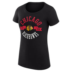 Chicago Blackhawks G-III 4Her by Carl Banks Women's Super-Slim Fit Lightweight City Graphic Sport Crewneck T-Shirt - Black T-shirts