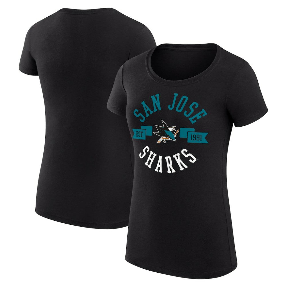 San Jose Sharks G-III 4Her by Carl Banks Women's Super-Slim Fit Lightweight City Graphic Sport Crewneck T-Shirt - Black T-shirts