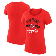 New Jersey Devils G-III 4Her by Carl Banks Women's Super-Slim Fit Lightweight City Graphic Sport Crewneck T-Shirt - Red T-shirts