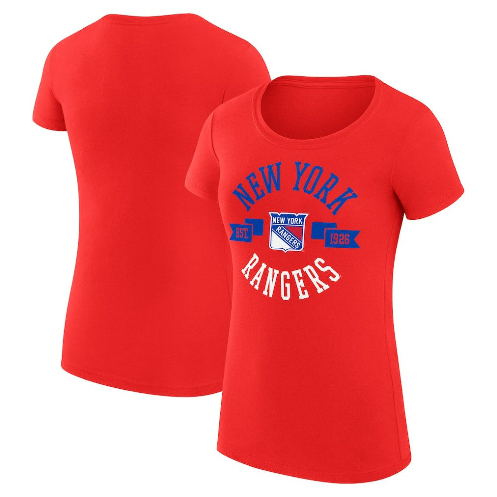 New York Rangers G-III 4Her by Carl Banks Women's Super-Slim Fit Lightweight City Graphic Sport Crewneck T-Shirt - Red T-shirts