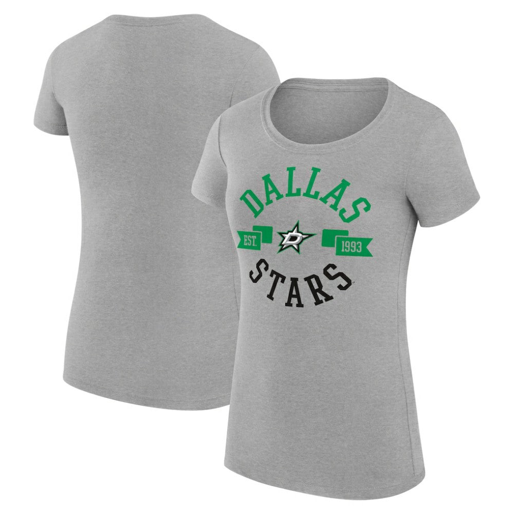 Dallas Stars G-III 4Her by Carl Banks Women's Super-Slim Fit Lightweight City Graphic Sport Crewneck T-Shirt - Heather Gray T-shirts