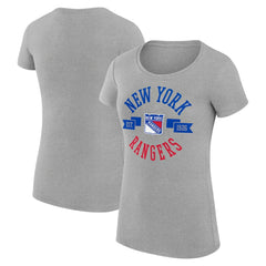 New York Rangers G-III 4Her by Carl Banks Women's Super-Slim Fit Lightweight City Graphic Sport Crewneck T-Shirt - Heather Gray T-shirts