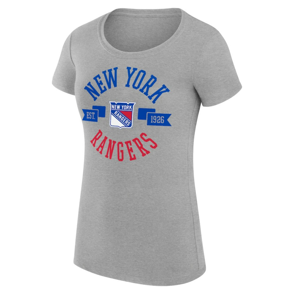 New York Rangers G-III 4Her by Carl Banks Women's Super-Slim Fit Lightweight City Graphic Sport Crewneck T-Shirt - Heather Gray T-shirts