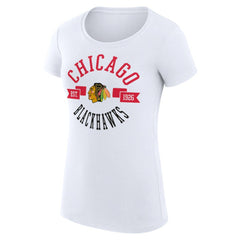 Chicago Blackhawks G-III 4Her by Carl Banks Women's Super-Slim Fit Lightweight City Graphic Sport Crewneck T-Shirt - White T-shirts