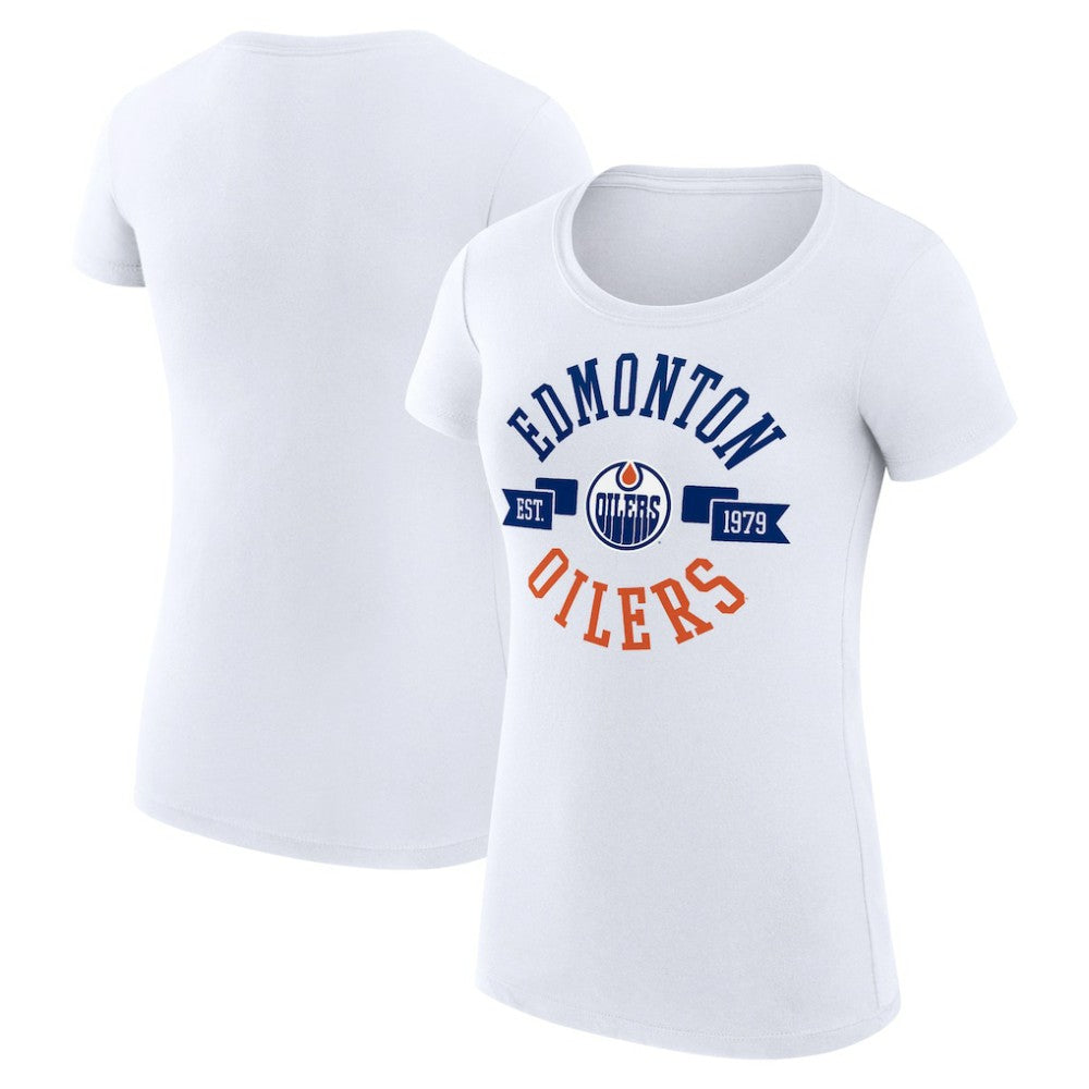 Edmonton Oilers G-III 4Her by Carl Banks Women's Super-Slim Fit Lightweight City Graphic Sport Crewneck T-Shirt - White T-shirts
