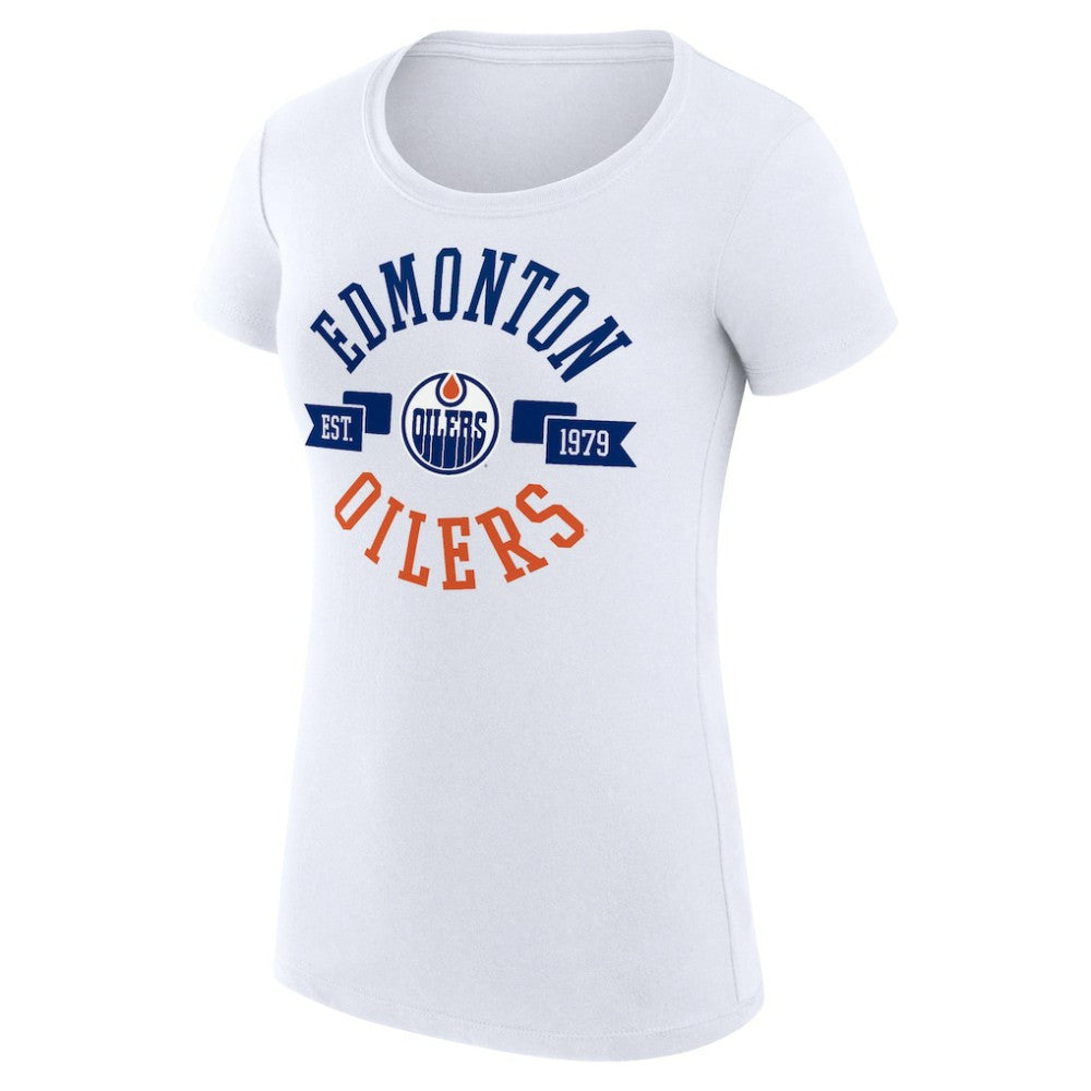 Edmonton Oilers G-III 4Her by Carl Banks Women's Super-Slim Fit Lightweight City Graphic Sport Crewneck T-Shirt - White T-shirts