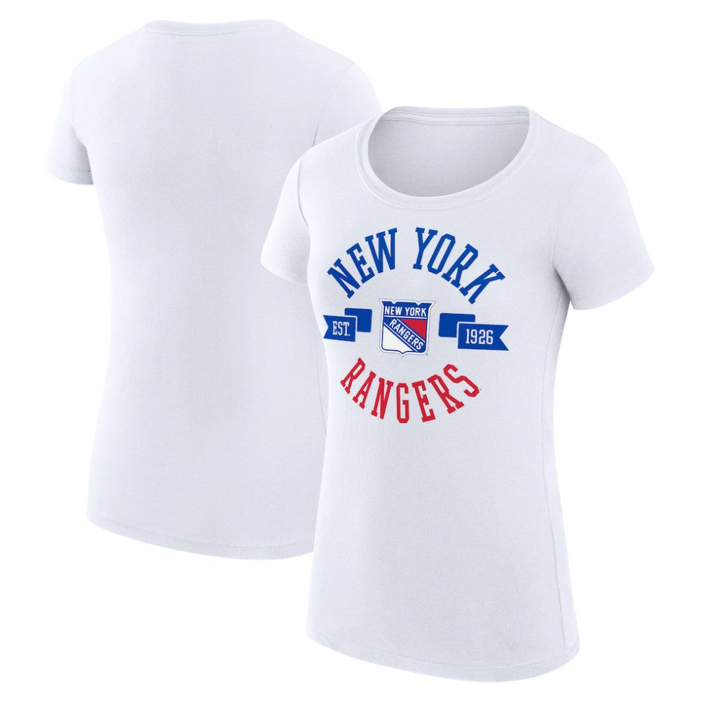 New York Rangers G-III 4Her by Carl Banks Women's Super-Slim Fit Lightweight City Graphic Sport Crewneck T-Shirt - White T-shirts